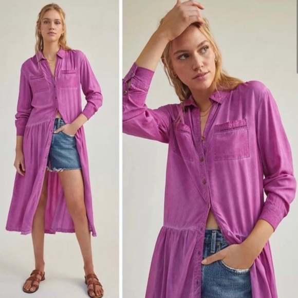 Anthropologie Pilcro Raspberry Kimberly Maxi Dress long sleeve button front XS - Picture 1 of 6